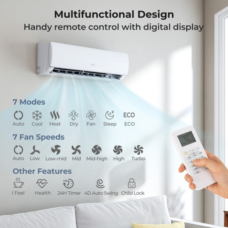 Costway 11500 BTU 115V Mini Split Air Conditioner and Heater Pump System Wifi Enabled