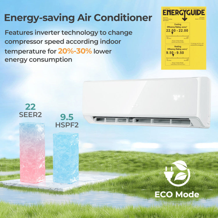 Costway 12000 BTU 22 SEER2 208-230V Wifi Enabled Mini Split Air Conditioner and Heater