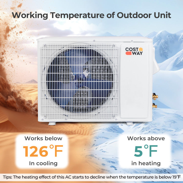 Costway 12000 BTU 22 SEER2 208-230V Wifi Enabled Mini Split Air Conditioner and Heater