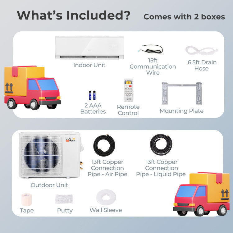 Costway 12000 BTU 22 SEER2 208-230V Wifi Enabled Mini Split Air Conditioner and Heater