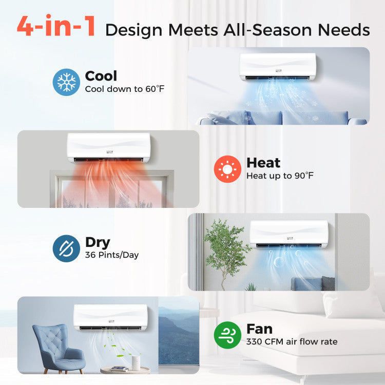 Costway Blast Series 12000 BTU 20 SEER2 115V Ductless Mini Split Air Conditioner