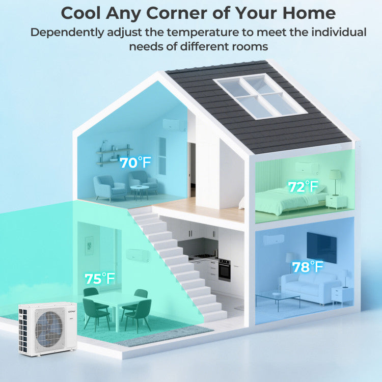 Costway UltrEco Series 18000 BTU 2 Zone 22 SEER2 Mini Split Air Conditioner Wifi Enabled with Heat Pump